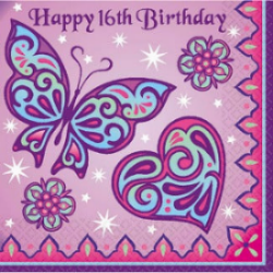 Sparkle Princess Lunch Napkins - Happy 16th Birthday