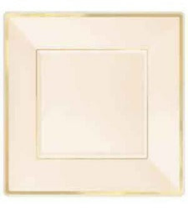 Plates - Plastic - Elegant Cream Glossy Finish Plates - Square - 10" - 8