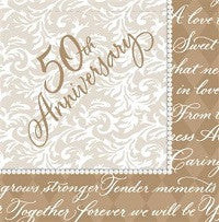 Gold Wishes Beverage Napkins 50th Anniversary