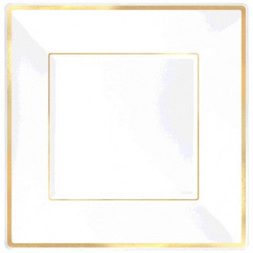 Plates - Plastic - Elegant White Glossy Finish - Square - 10" - 8